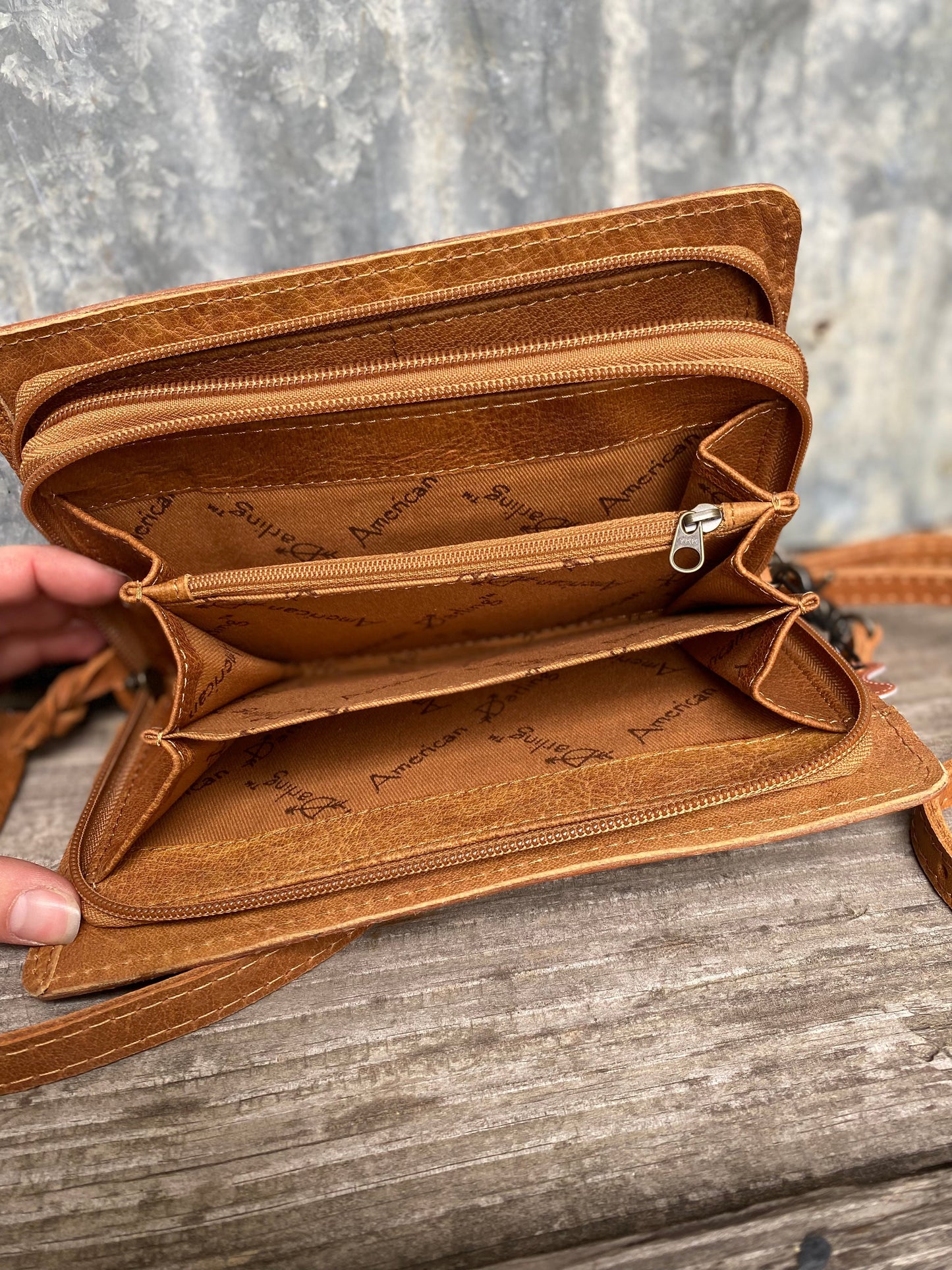 Tooled Leather Crossbody/ Wristlet Wallet