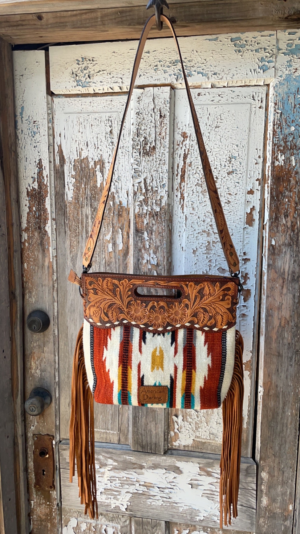 Saddle Blanket Tooled Leather Crossbody/Tote