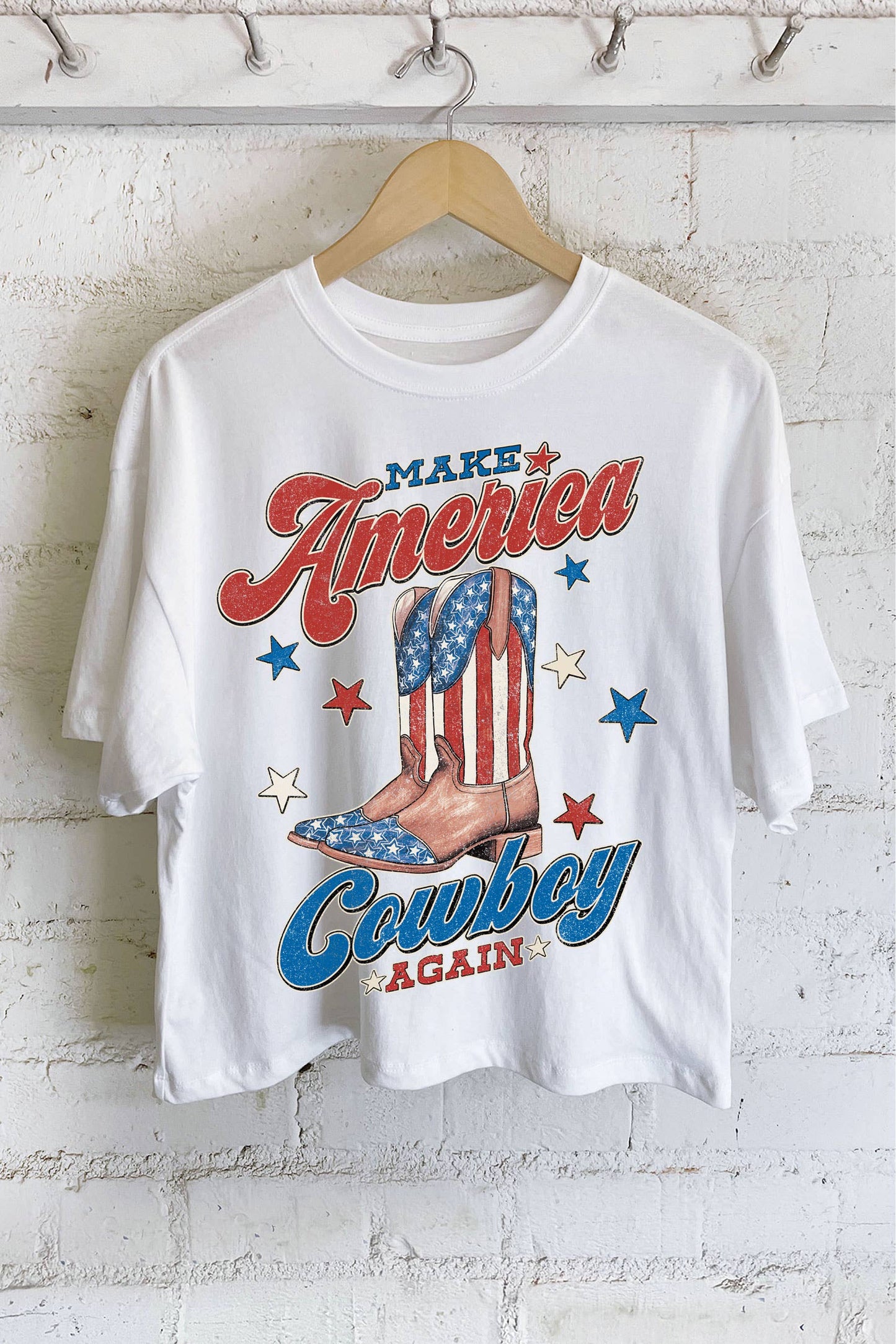 MAKE AMERICA COWBOY AGAIN GRAPHIC LONG CROP TOP