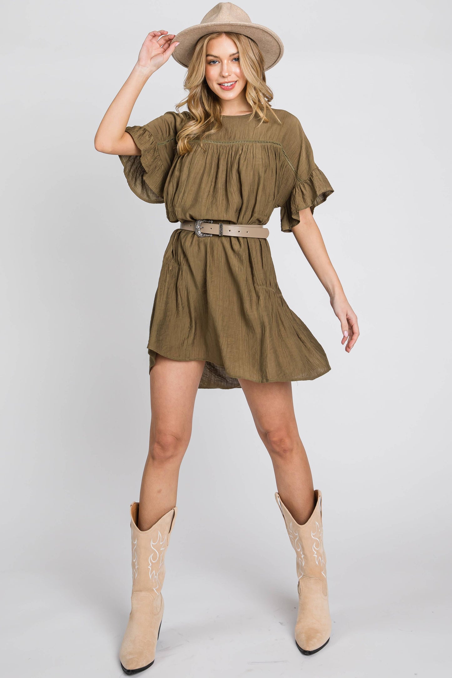 Textured mini dress - Olive