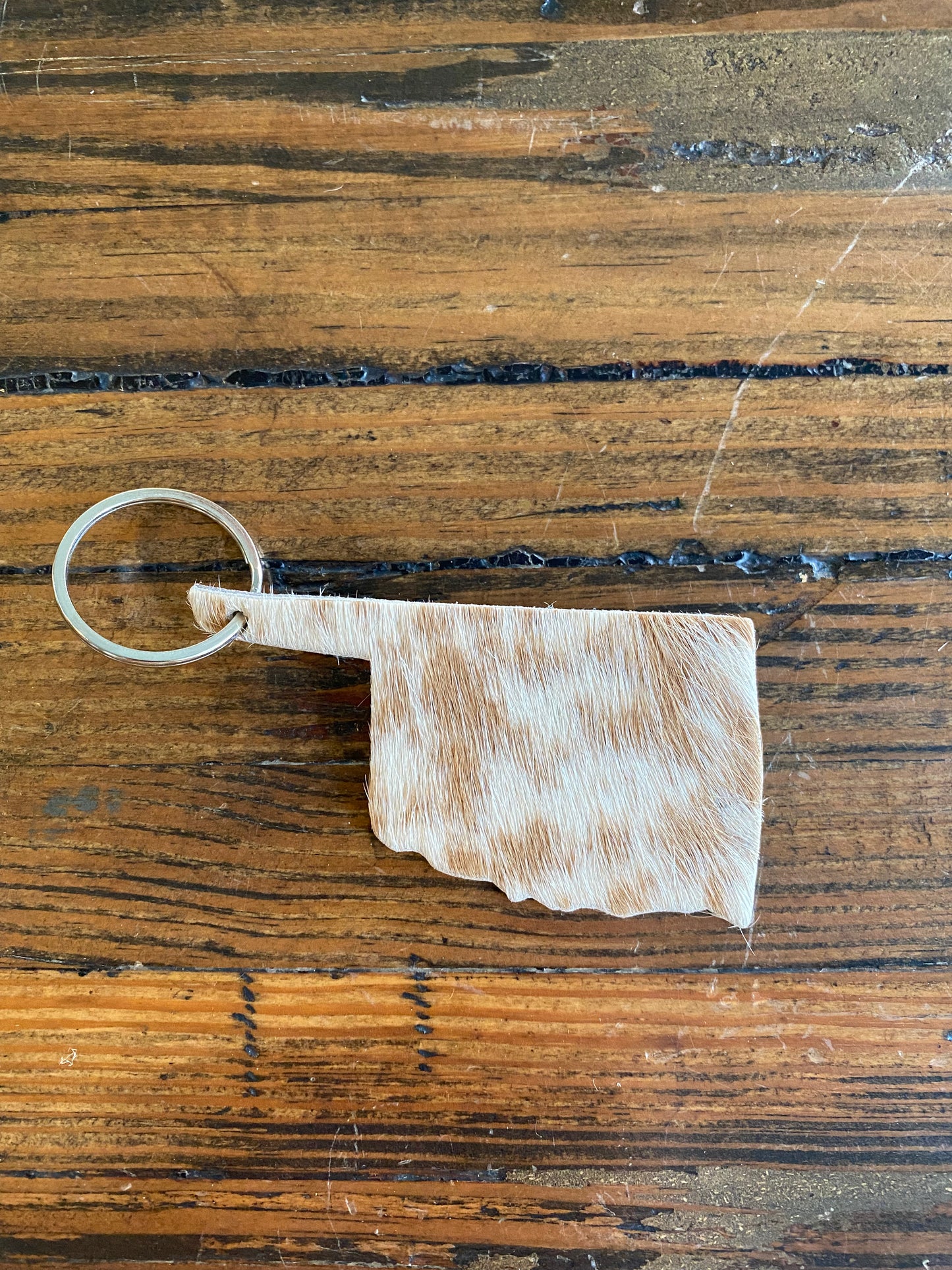 Oklahoma Cowhide Keychain