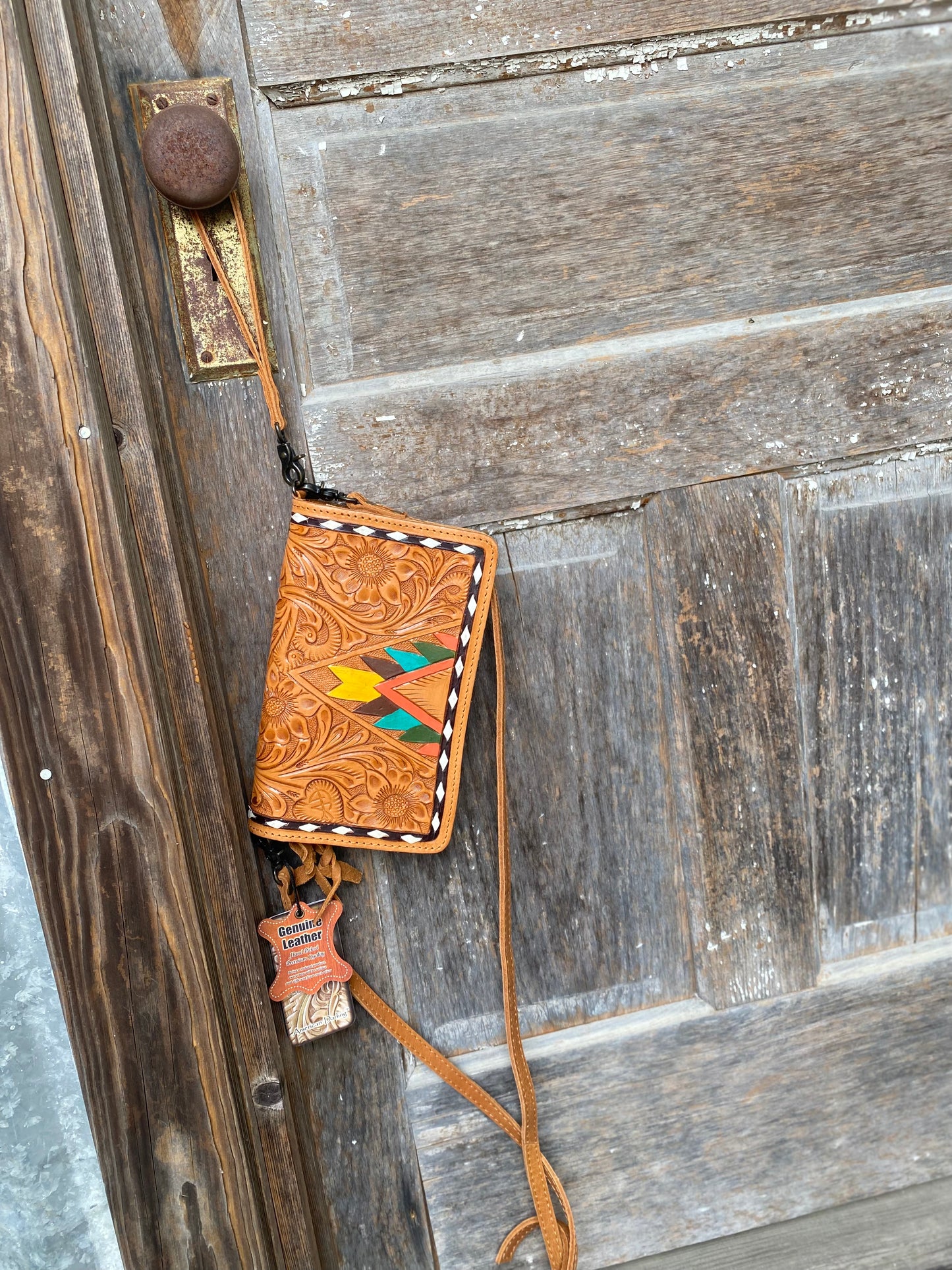 Tooled Tribal Crossbody/ Wristlet Wallet