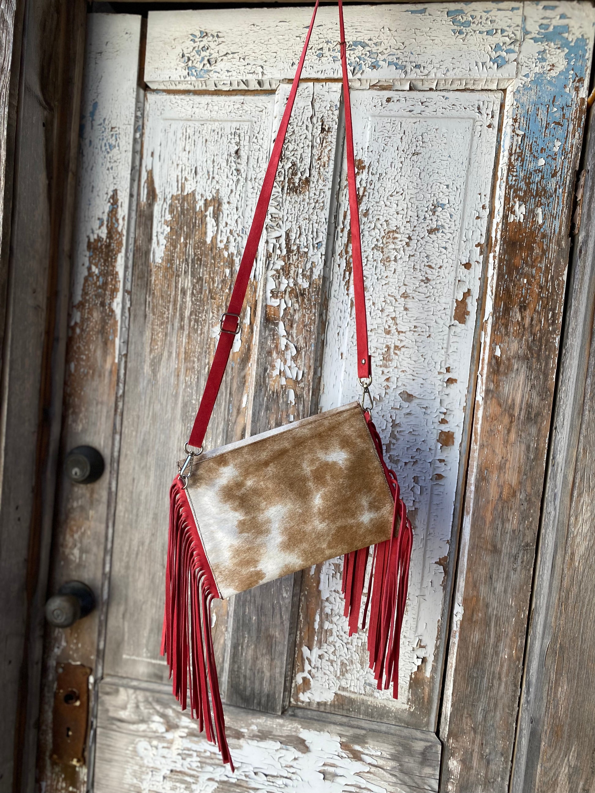 American Darling Cowhide with Tooled Leather and Pink Fringe